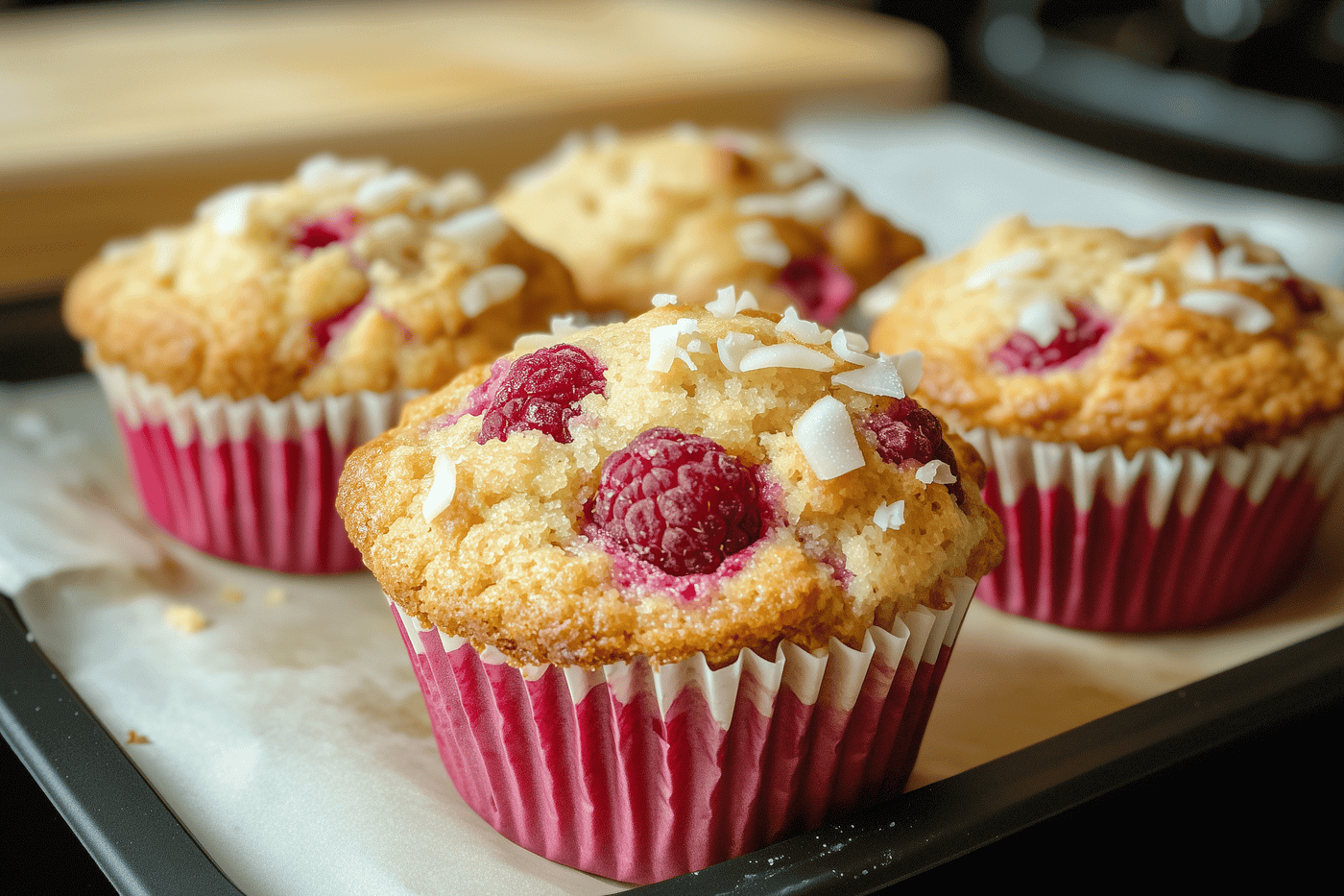 Image of the protein raspberry and coconut muffins 